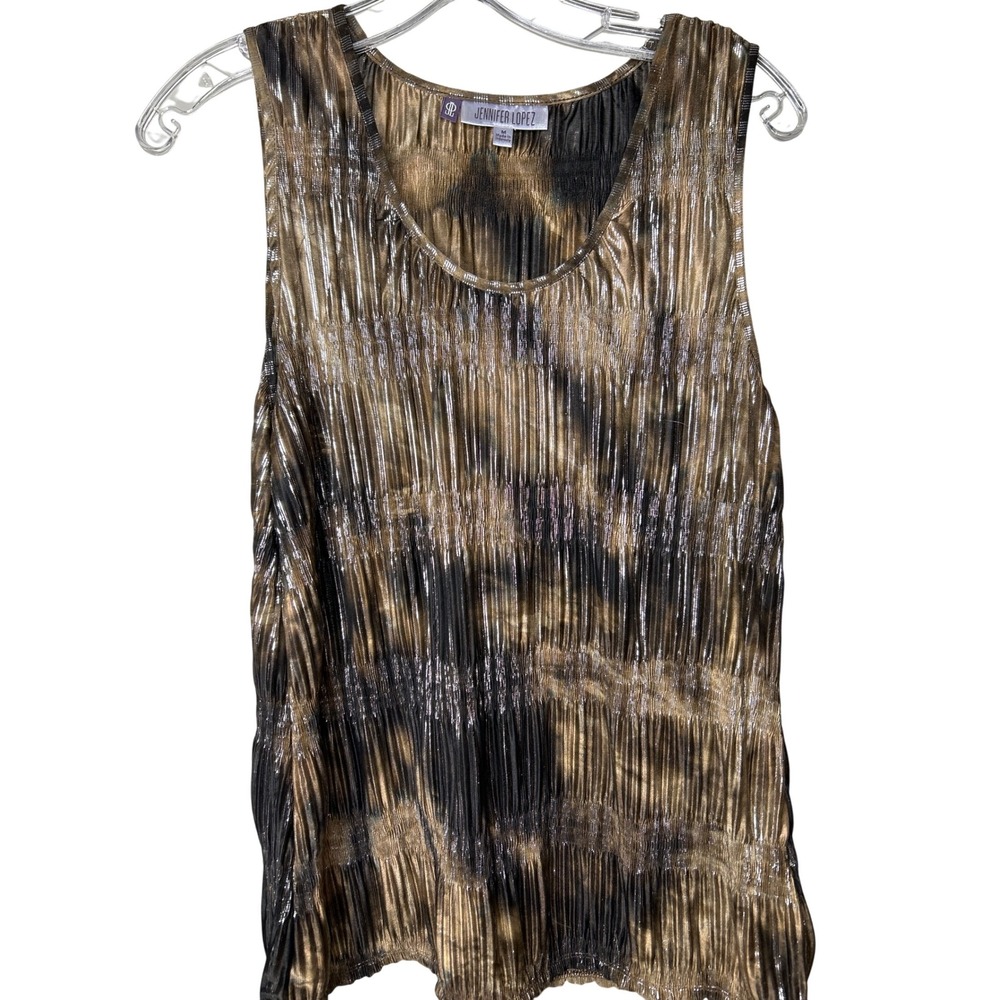 JENNIFER LOPEZ Women's Sleeveless Pleated Tank Top-Medium-Metallic Tie Dye